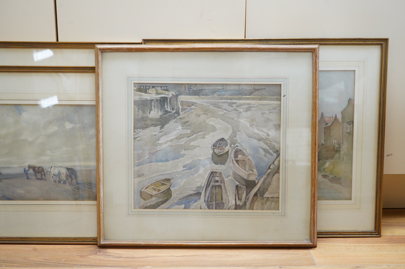 John Brown Harrison (1876-1958), Six Yorkshire views to include estuary scenes and a town scene with church, some signed, watercolours